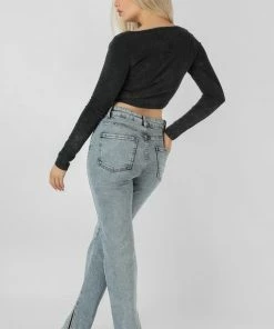 Kaiia LONG SLEEVE BULLRING DETAIL CROP TOP BLACK CLOTHING