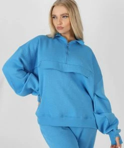 Kaiia OVERSIZED HALF ZIP WINDBREAKER SWEAT BLUE CLOTHING