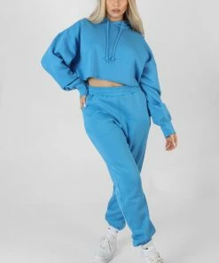 Kaiia OVERSIZED CROPPED SWEAT HOODIE BLUE