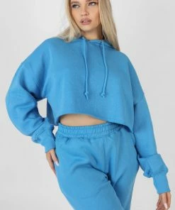 Kaiia OVERSIZED CROPPED SWEAT HOODIE BLUE
