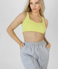 Kaiia RAW HEM SCOOP NECK CROP TOP LIME CLOTHING