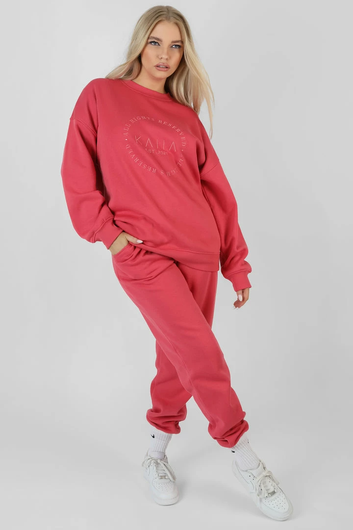 Kaiia TONAL EMBROIDERY JOGGERS CORAL 3 Kaiia TONAL EMBROIDERY JOGGERS CORAL