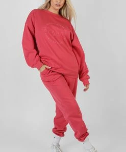 Kaiia CLOTHING TONAL EMBRODIERY SWEATSHIRT CORAL