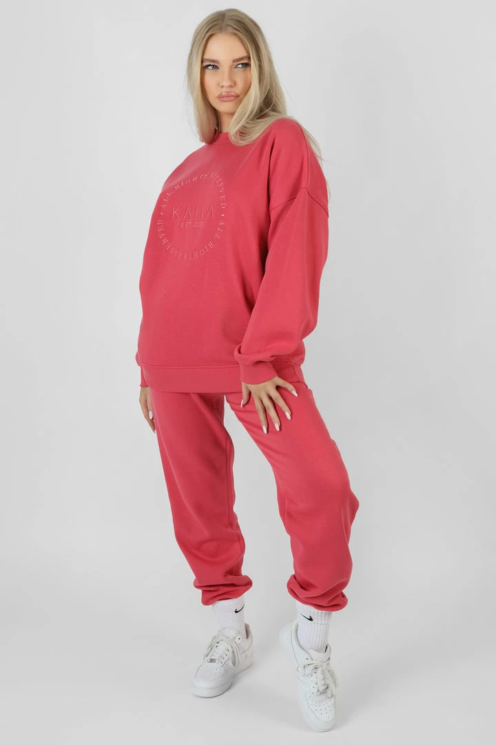 Kaiia TONAL EMBROIDERY JOGGERS CORAL 5 Kaiia TONAL EMBROIDERY JOGGERS CORAL