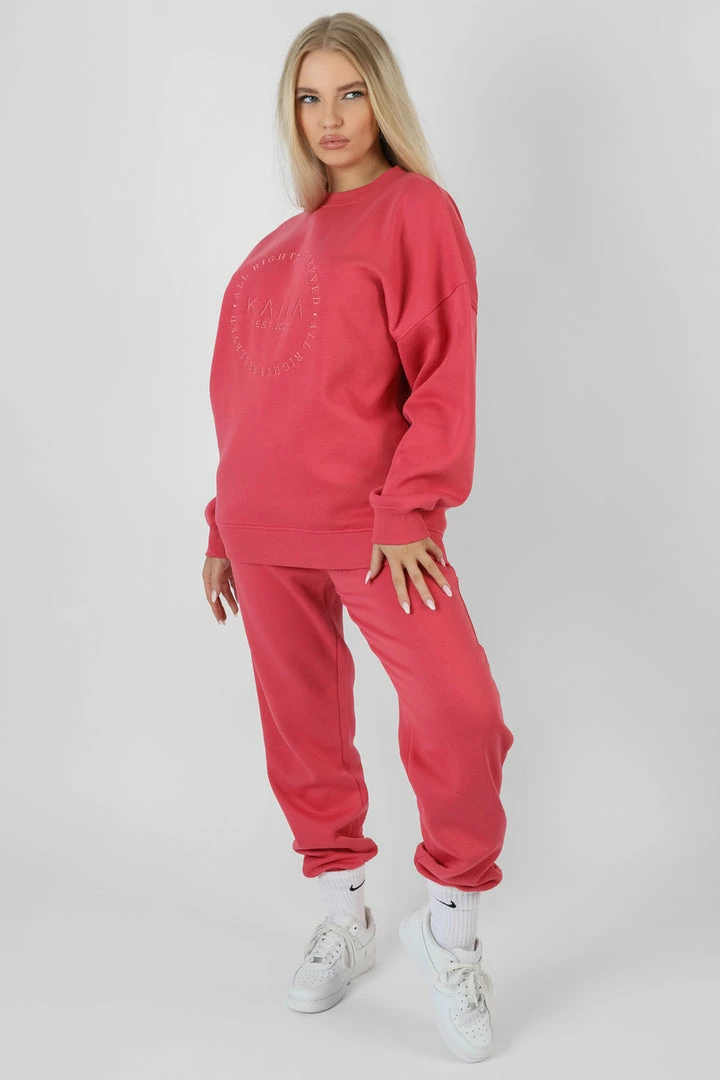 Kaiia TONAL EMBROIDERY JOGGERS CORAL 6 Kaiia TONAL EMBROIDERY JOGGERS CORAL