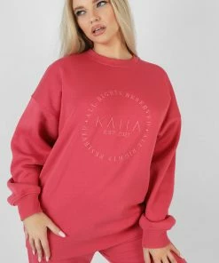 Kaiia CLOTHING TONAL EMBRODIERY SWEATSHIRT CORAL