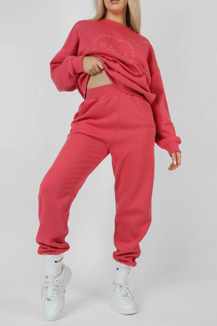 Kaiia TONAL EMBROIDERY JOGGERS CORAL 8 Kaiia TONAL EMBROIDERY JOGGERS CORAL