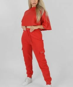 Kaiia CLOTHING EXPOSED SEAM OVERSIZED CROPPED T-SHIRT RED