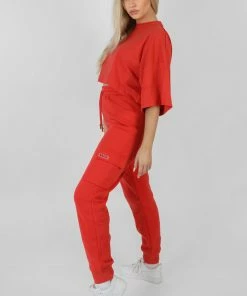 Kaiia CLOTHING EXPOSED SEAM OVERSIZED CROPPED T-SHIRT RED