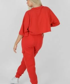 Kaiia CLOTHING EXPOSED SEAM OVERSIZED CROPPED T-SHIRT RED