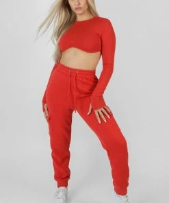 Kaiia LONG SLEEVE UNDERBUST TOP RED CLOTHING
