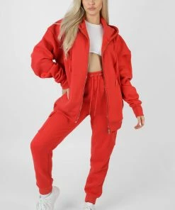 Kaiia OVERSIZED ZIP THROUGH HOODIE RED CLOTHING