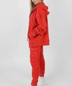 Kaiia OVERSIZED ZIP THROUGH HOODIE RED CLOTHING