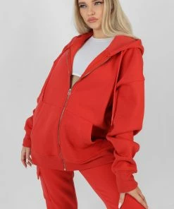 Kaiia OVERSIZED ZIP THROUGH HOODIE RED CLOTHING