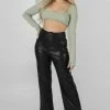Kaiia RIBBED UNDERBUST SQUARE NECK CROP TOP KHAKI CLOTHING
