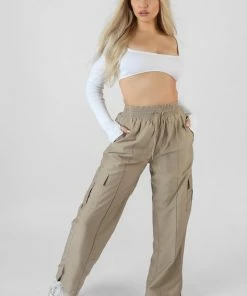 Kaiia CLOTHING SPLIT HEM CARGO TROUSERS STONE