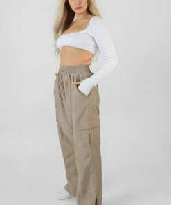 Kaiia CLOTHING SPLIT HEM CARGO TROUSERS STONE