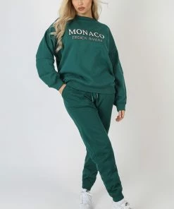 Kaiia MONACO EMBROIDERED SWEATSHIRT FOREST GREEN