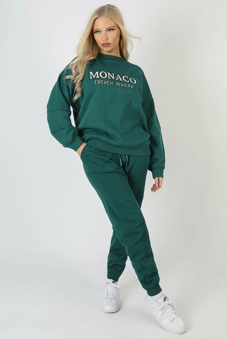 Kaiia MONACO EMBROIDERED SWEATSHIRT FOREST GREEN 4 Kaiia MONACO EMBROIDERED SWEATSHIRT FOREST GREEN