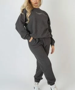 KAIIA EMBROIDERED SWEATSHIRT WASHED CHARCOAL