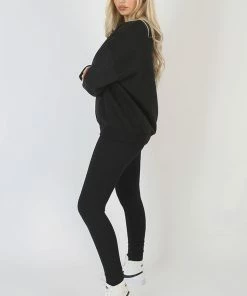 Kaiia MICHIGAN EMBROIDERED SLOGAN OVERSIZED SWEATSHIRT BLACK CLOTHING