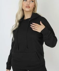 Kaiia OVERSIZED HOODIE WITH FRONT POCKET BLACK CLOTHING