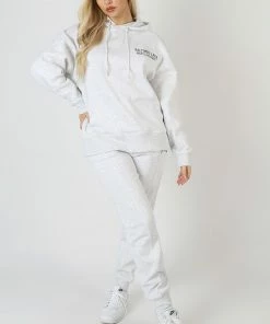 Kaiia EMBROIDERED WAVE SLOGAN SEAM FRONT 90'S JOGGERS OATMEAL MARL CLOTHING