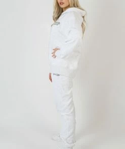 Kaiia EMBROIDERED WAVE SLOGAN SEAM FRONT 90'S JOGGERS OATMEAL MARL CLOTHING