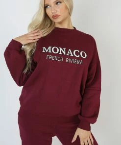 Kaiia CLOTHING MONACO EMBROIDERED SWEATSHIRT BERRY