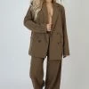 Kaiia WIDE LEG SPLIT HEM TAILORED TROUSERS MUSHROOM CLOTHING