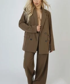 Kaiia WIDE LEG SPLIT HEM TAILORED TROUSERS MUSHROOM CLOTHING
