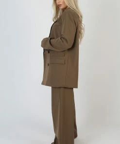 Kaiia WIDE LEG SPLIT HEM TAILORED TROUSERS MUSHROOM CLOTHING