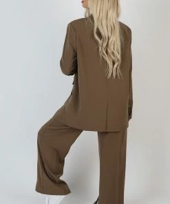 Kaiia WIDE LEG SPLIT HEM TAILORED TROUSERS MUSHROOM CLOTHING