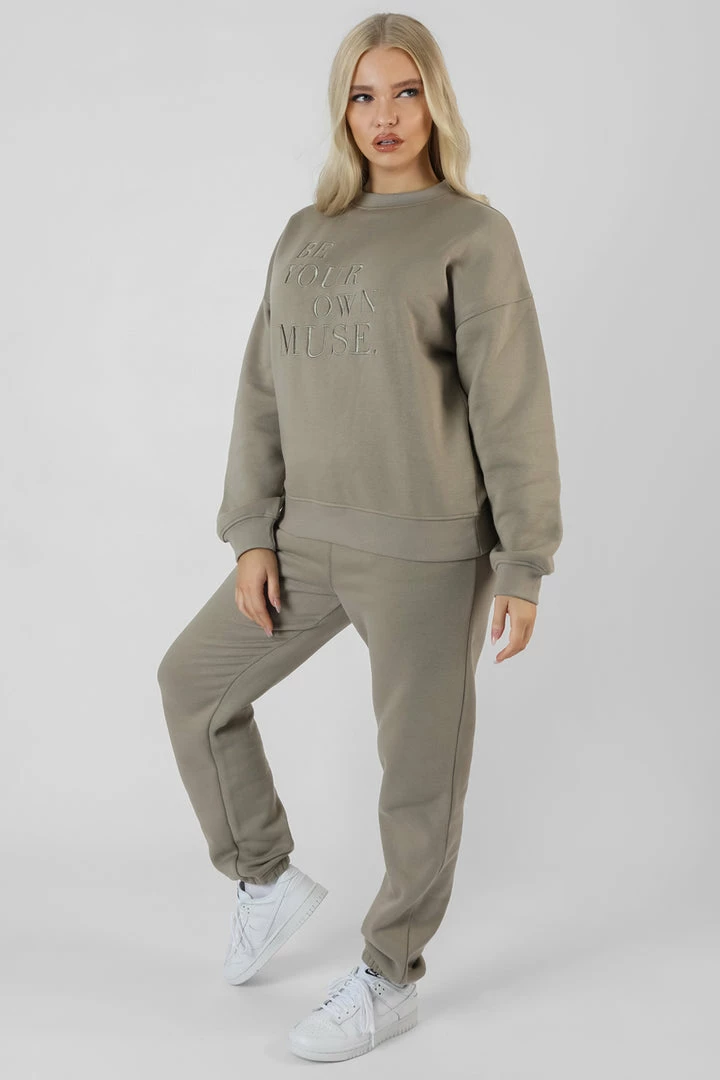 Kaiia BE YOUR OWN MUSE EMBROIDERED SWEATSHIRT KHAKI CLOTHING 5 Kaiia BE YOUR OWN MUSE EMBROIDERED SWEATSHIRT KHAKI CLOTHING
