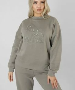Kaiia BE YOUR OWN MUSE EMBROIDERED SWEATSHIRT KHAKI CLOTHING 11 Kaiia BE YOUR OWN MUSE EMBROIDERED SWEATSHIRT KHAKI CLOTHING