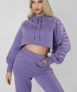 KAIIA SLOGAN CROPPED HOODIE VIOLET