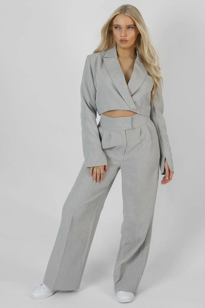 Kaiia TAILORED BOXY CROPPED BLAZER GREY CLOTHING 3 Kaiia TAILORED BOXY CROPPED BLAZER GREY CLOTHING