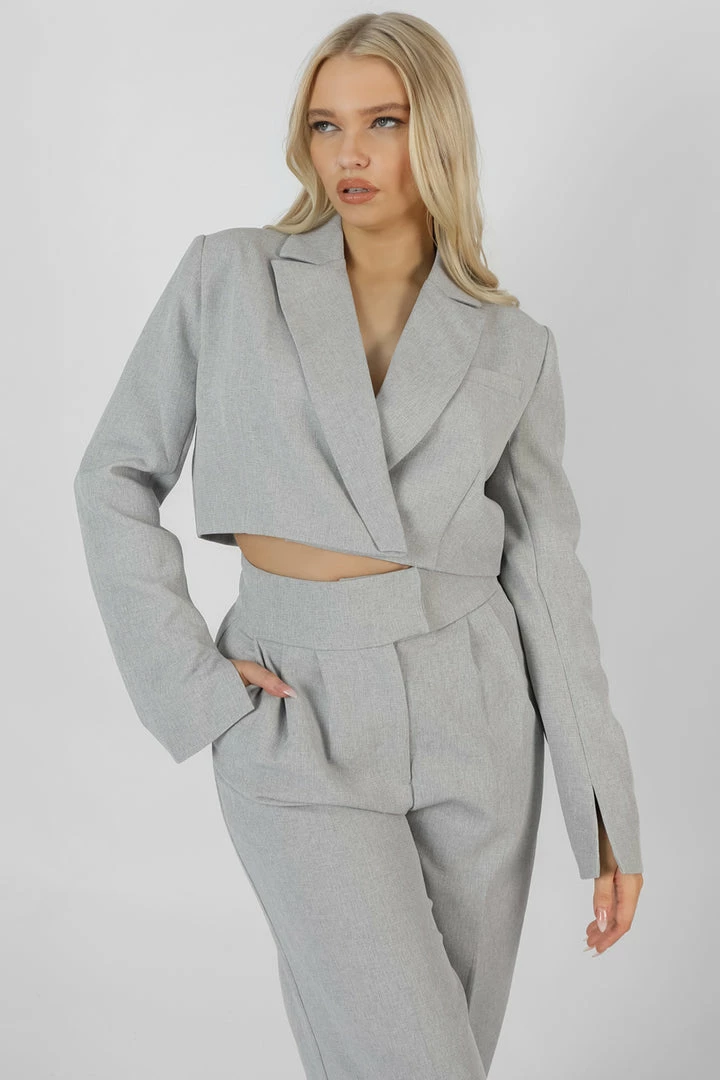 Kaiia TAILORED BOXY CROPPED BLAZER GREY CLOTHING 5 Kaiia TAILORED BOXY CROPPED BLAZER GREY CLOTHING
