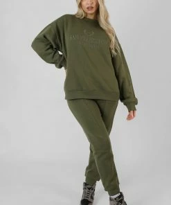Kaiia OVERSIZED EMBROIDERED SWEATSHIRT KHAKI CLOTHING