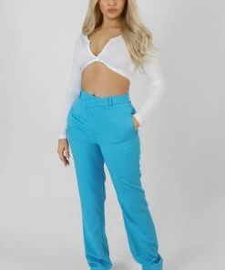 Kaiia WRAP WAISTBAND STRAIGHT LEG TROUSER BLUE CLOTHING