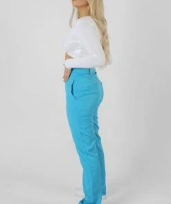 Kaiia WRAP WAISTBAND STRAIGHT LEG TROUSER BLUE CLOTHING