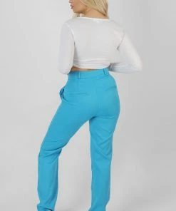 Kaiia WRAP WAISTBAND STRAIGHT LEG TROUSER BLUE CLOTHING
