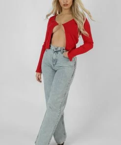 CLOTHING KAIIA TRIM RIBBED TOP RED