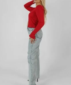 CLOTHING KAIIA TRIM RIBBED TOP RED