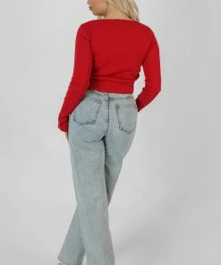 CLOTHING KAIIA TRIM RIBBED TOP RED