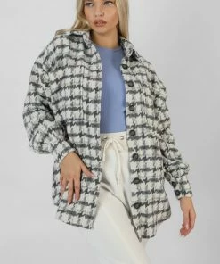 Kaiia OVERSIZED HOUNDSTOOTH SHACKET GREY