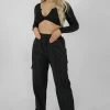 Kaiia TWIST FRONT LONG SLEEVE CROP TOP BLACK 1 Kaiia TWIST FRONT LONG SLEEVE CROP TOP BLACK