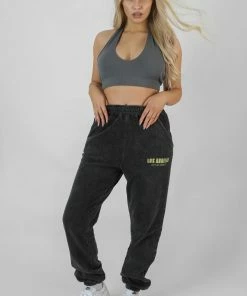 Kaiia SUPER CROPPED HALTER NECK RIBBED CROP TOP DARK GREY