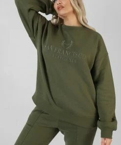 Kaiia OVERSIZED EMBROIDERED SWEATSHIRT KHAKI CLOTHING