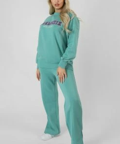 Kaiia OVERSIZED EMBROIDERED SLOGAN SWEATSHIRT AQUA CLOTHING